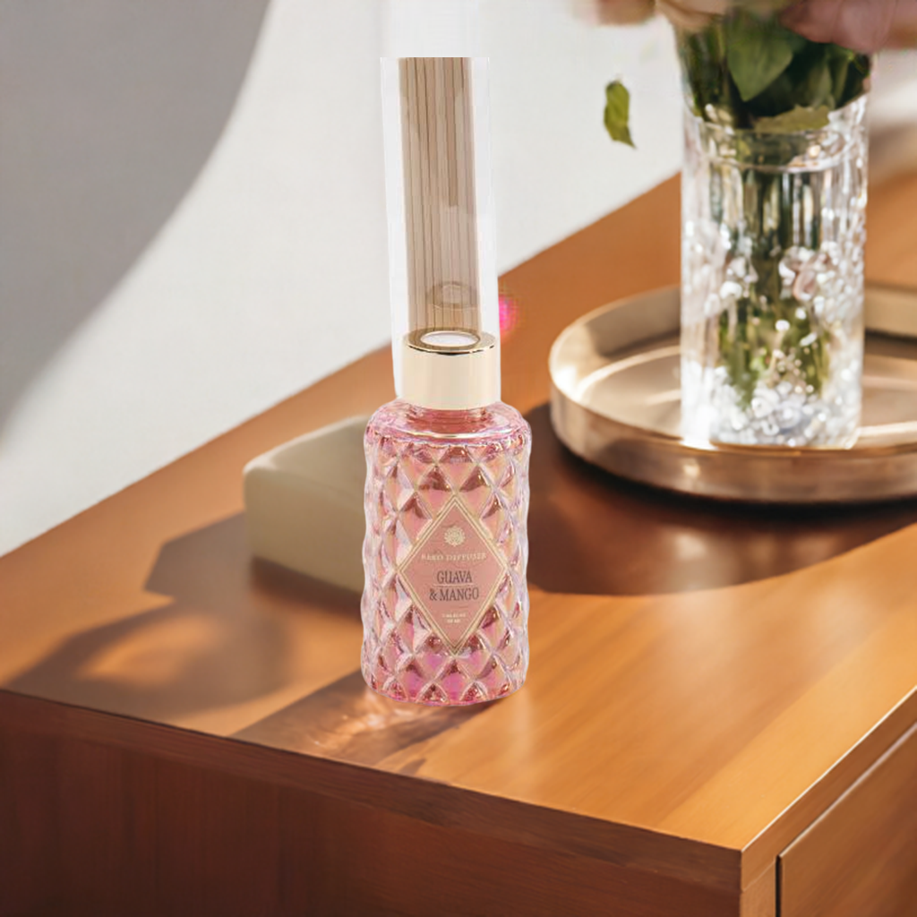 Guava and Mango Reed Diffuser with Gold Tone Cap – 3.4oz