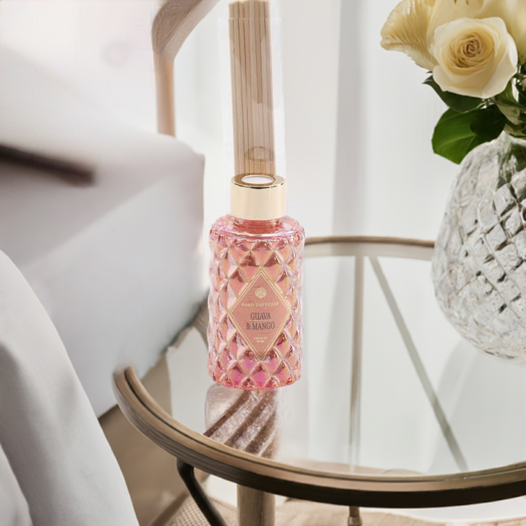 Guava and Mango Reed Diffuser with Gold Tone Cap – 3.4oz
